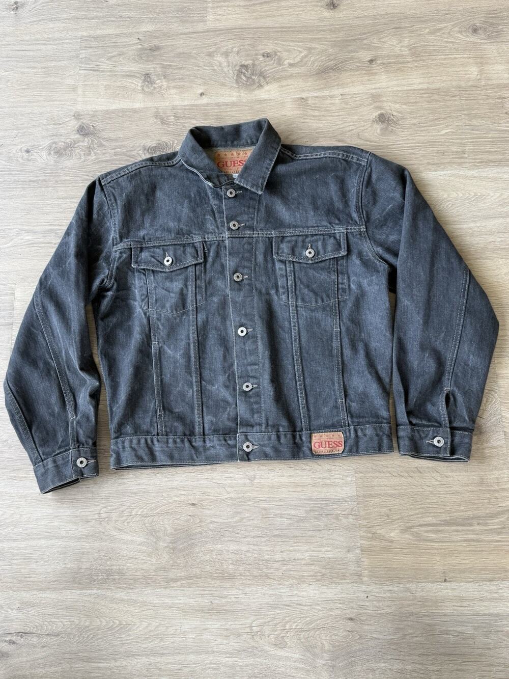 Guess Denim Trucker Jacket Black size L dsn10M11 Made in USA